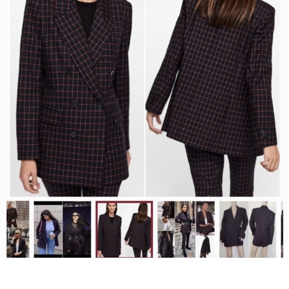 Zara Basic Black Red Windowpane Double Breasted B… - image 2